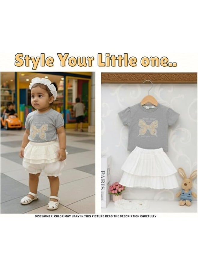 MINIIMODZ MINII MODZ Grey Butterfly Girls Skirt & Top Set | Skirt with Shorts Underneath for Toddler Girls | Party Wear Embellished Top & Lace Design - Image 5